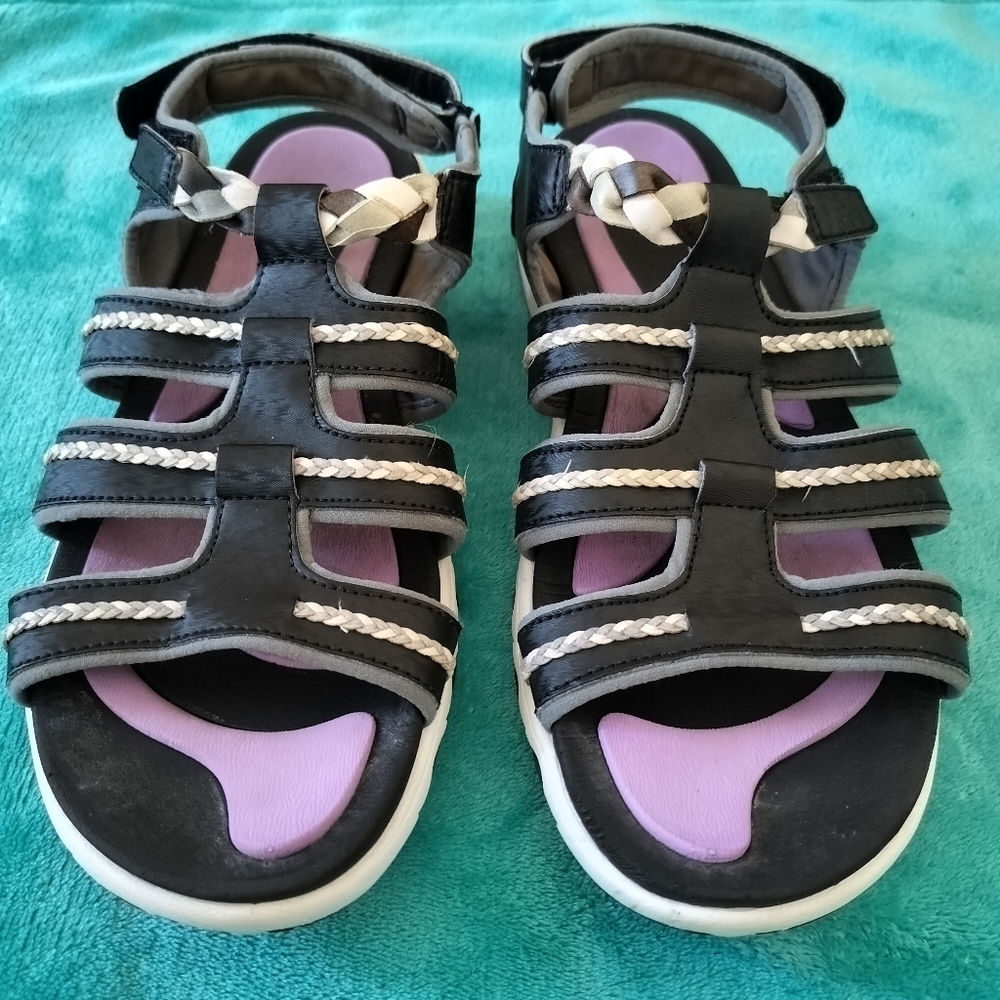 Ryka Damsel Braided Fisherman Sandals Purple Black Size 8M